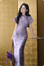 Butterfly Print Violet Cheongsam Dress