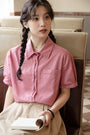 Vintage Pink Short Sleeve Button-Down Shirt - Masion Chérie