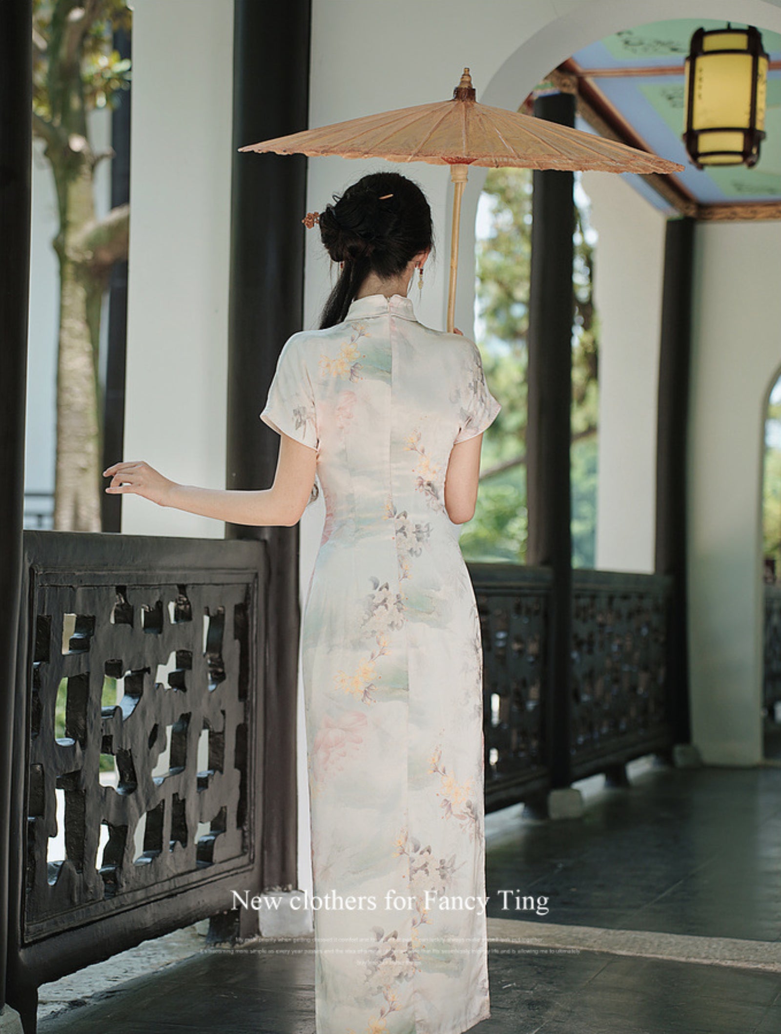 Graceful Floral Print Ivory Modified Cheongsam Maxi Dress