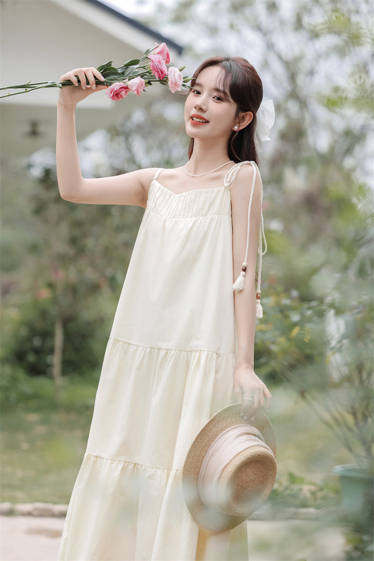 Tassel-Trimmed Tiered Spaghetti Strap Sundress - Masion Chérie