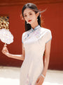 Ivory Blue Trim Tencel Floral Cheongsam Dress