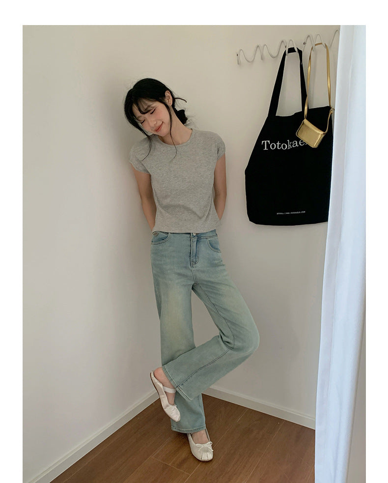 Vintage Washed High-Waisted Straight-Cut Jeans - Masion Chérie