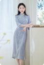 Elegant Blue Long Sleeve Modified Cheongsam Dress