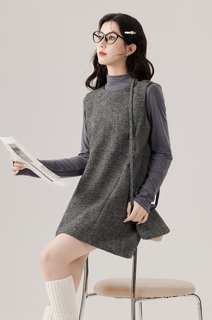 Base Layer Turtleneck and Chic Gray Vest Dress Set