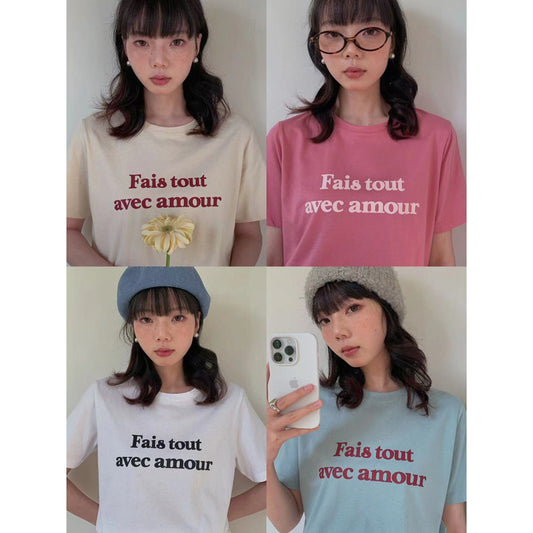 Short Sleeve Letter Print T-Shirt - Masion Chérie