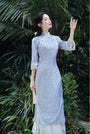 Elegant Blue Long Sleeve Modified Cheongsam Dress