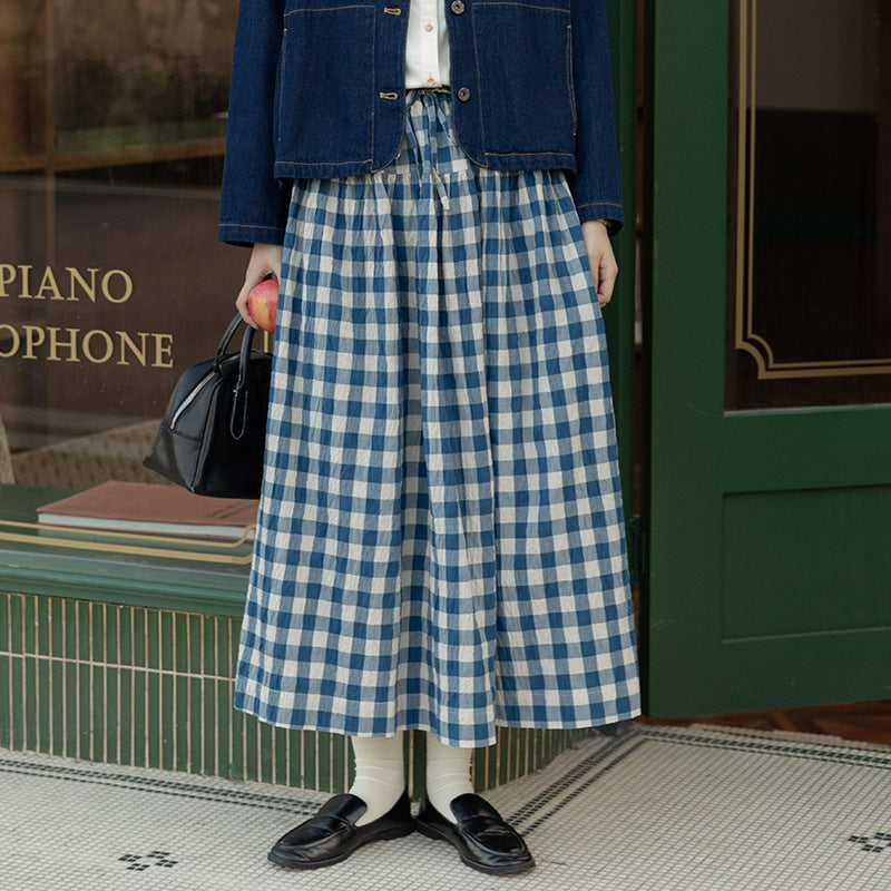 Vintage Blue Gingham Maxi Skirt