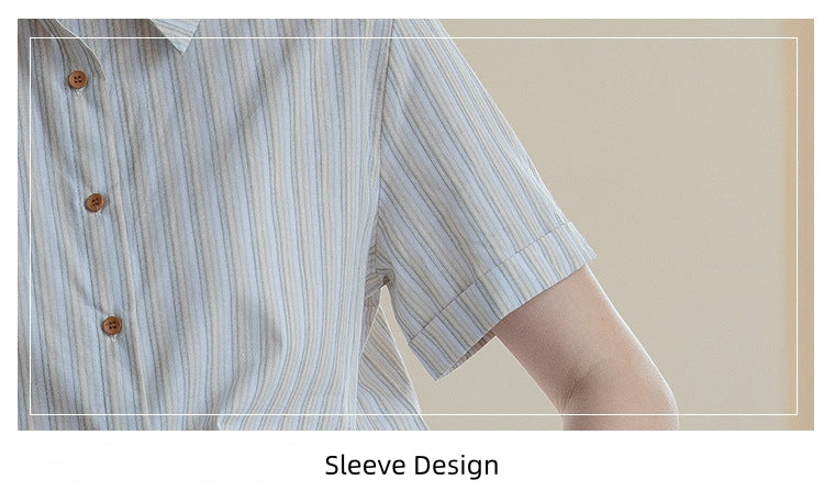 Striped Short Sleeve Shirt Japanese Style - Masion Chérie