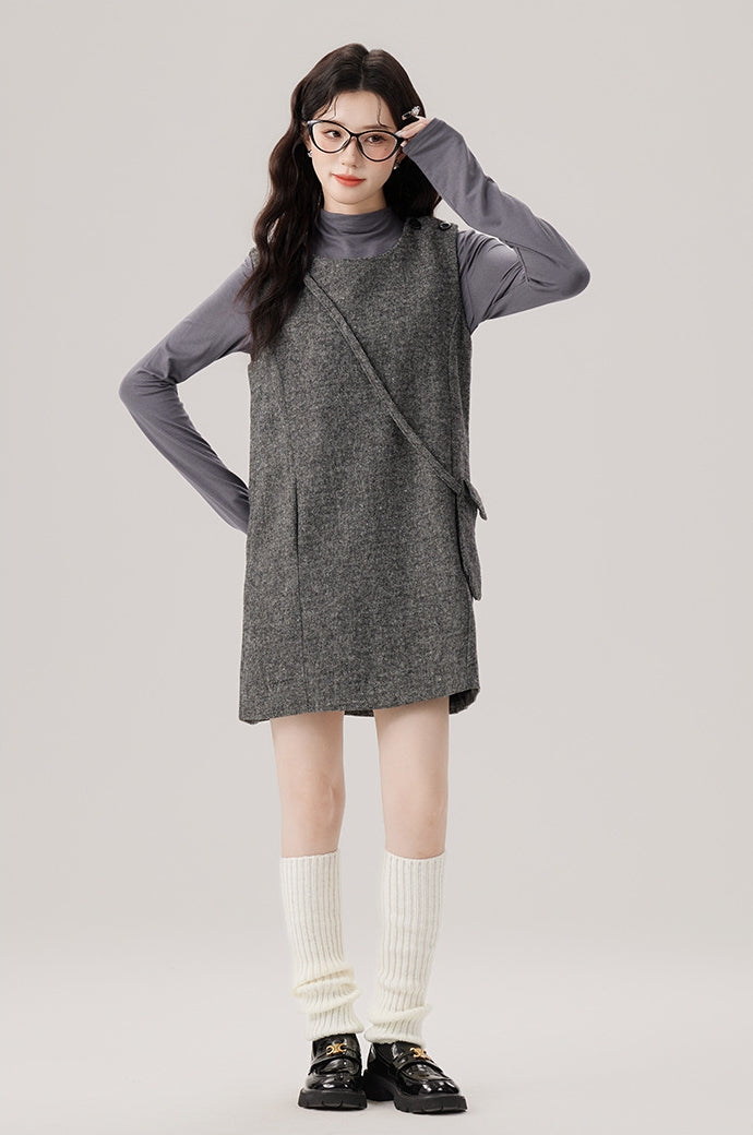 Base Layer Turtleneck and Chic Gray Vest Dress Set