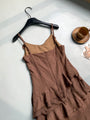 Chic Asymmetrical Ruffle Brown Spaghetti Strap Dress - Masion Chérie