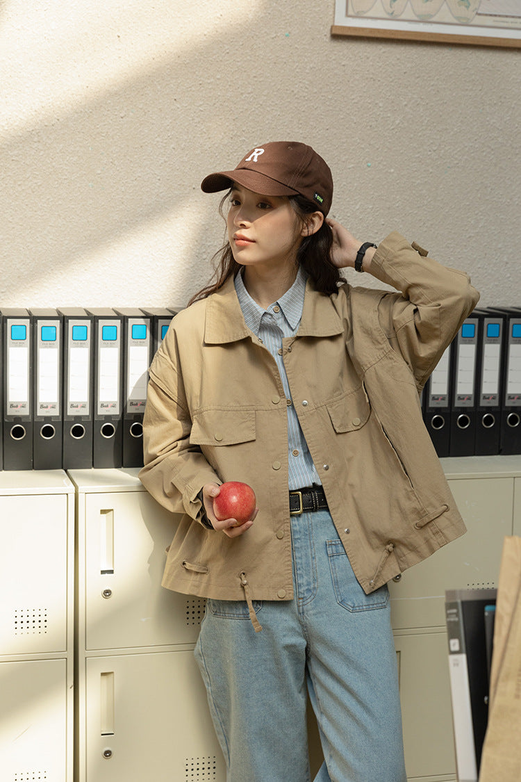 Khaki Loose Casual Utility Jacket