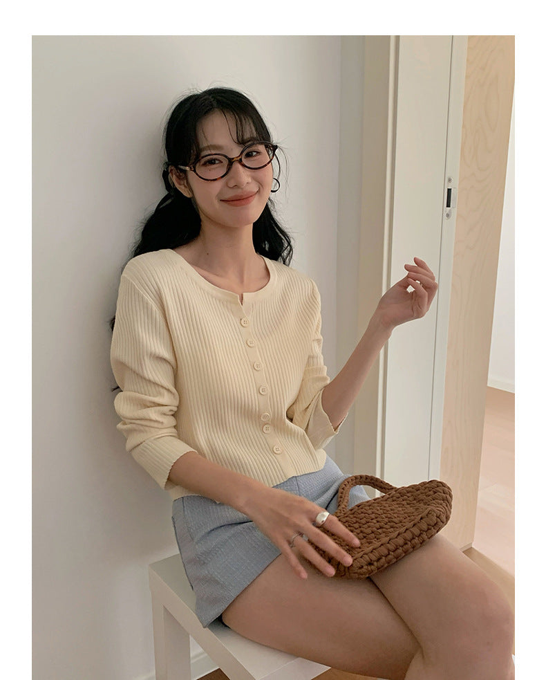 Macaron-Coloured V-neck Long Sleeve Knit Sweater - Masion Chérie