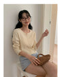 Macaron-Coloured V-neck Long Sleeve Knit Sweater - Masion Chérie