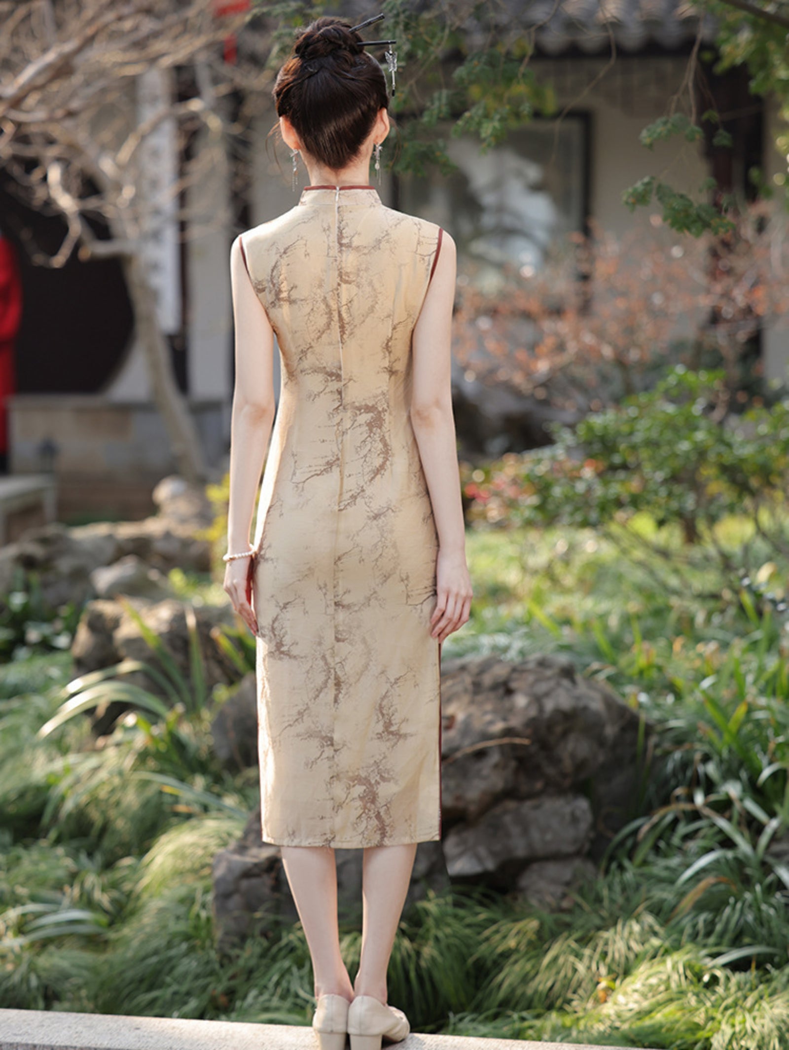 Vintage Ink Wash Tencel Linen Sleeveless Cheongsam Dress