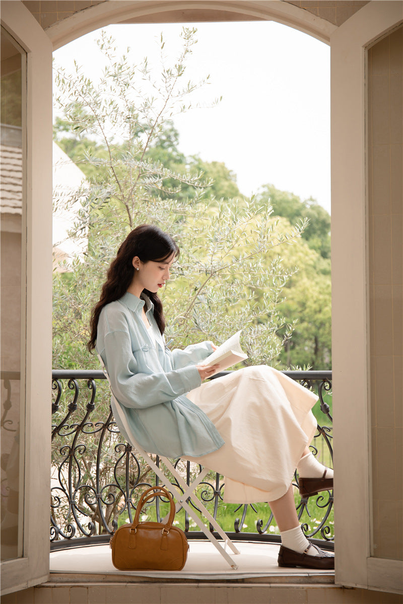 Light Blue Tencel Button-Down Long Sleeve Shirt - Masion Chérie