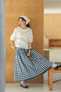 Blue and White Gingham A-Line Midi Skirt - Masion Chérie