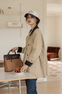 Khaki Two-Tone Contrast Collar Casual Jacket