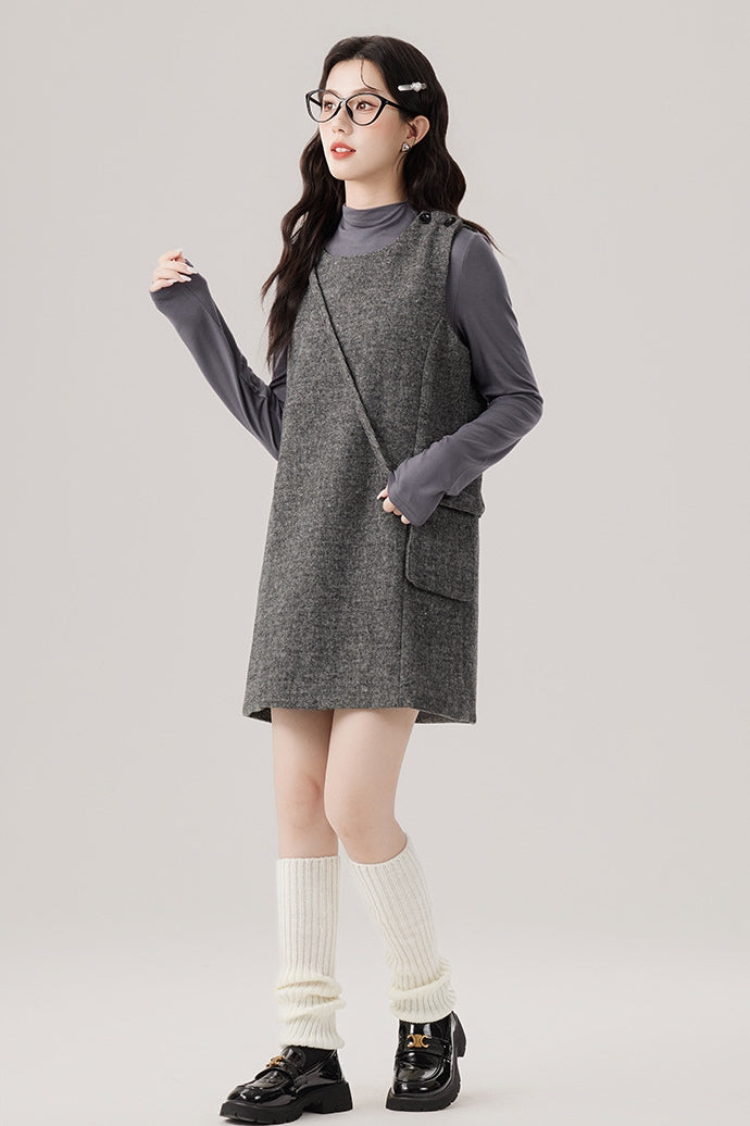 Base Layer Turtleneck and Chic Gray Vest Dress Set