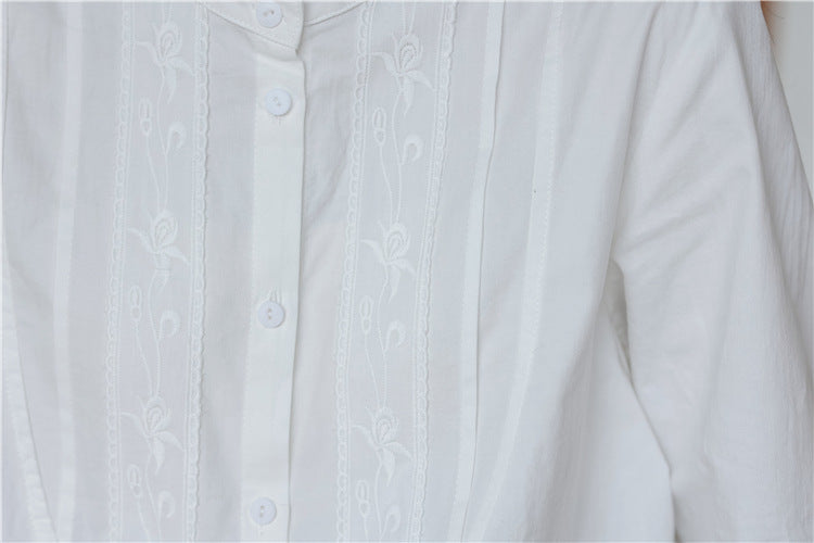 White Embroidered Frilled Collar Long Sleeve Blouse - Masion Chérie