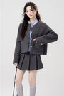 Trendy Gray Wool Jacket and Mini Skirt Set