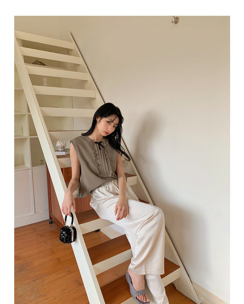 Straight-Leg Full-Length Pants in Satin - Masion Chérie