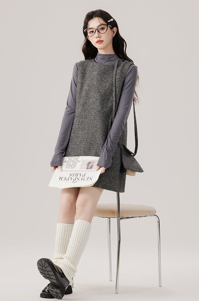 Base Layer Turtleneck and Chic Gray Vest Dress Set