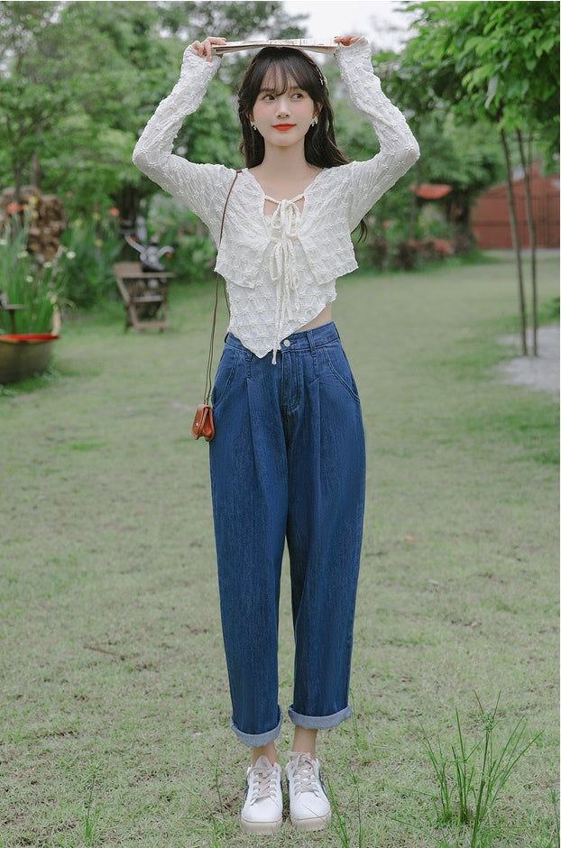 Vintage High-Waisted Loose Denim Pants - Masion Chérie