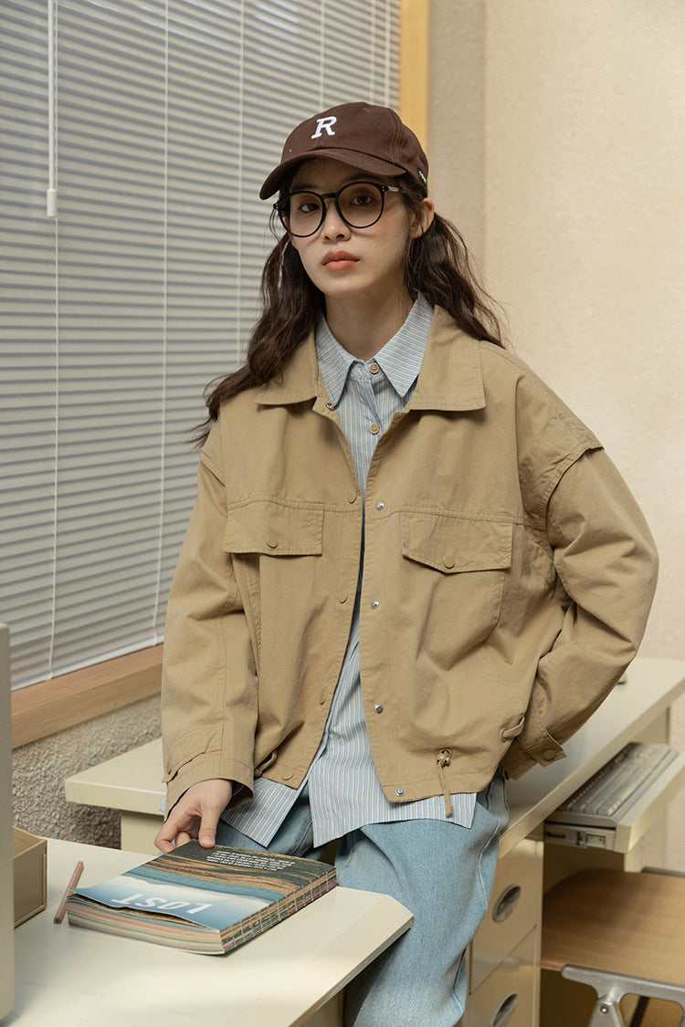 Khaki Loose Casual Utility Jacket