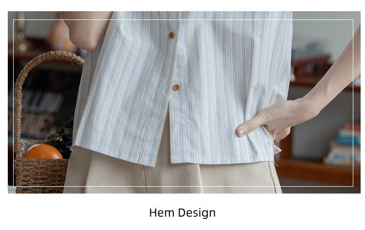 Striped Short Sleeve Shirt Japanese Style - Masion Chérie