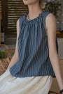 Striped Gathered Neck Sleeveless Top - Masion Chérie