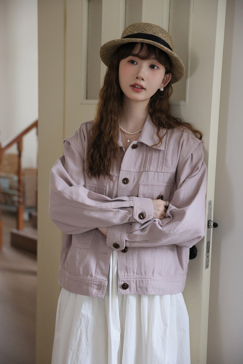 Versatile Mauve Button-Down Jacket