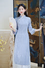 Elegant Blue Long Sleeve Modified Cheongsam Dress