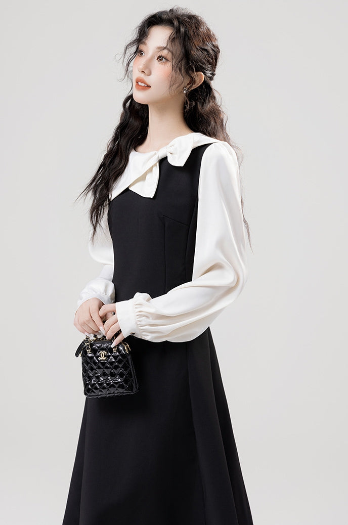 Classic Black Pinafore Layered Look Midi Dress