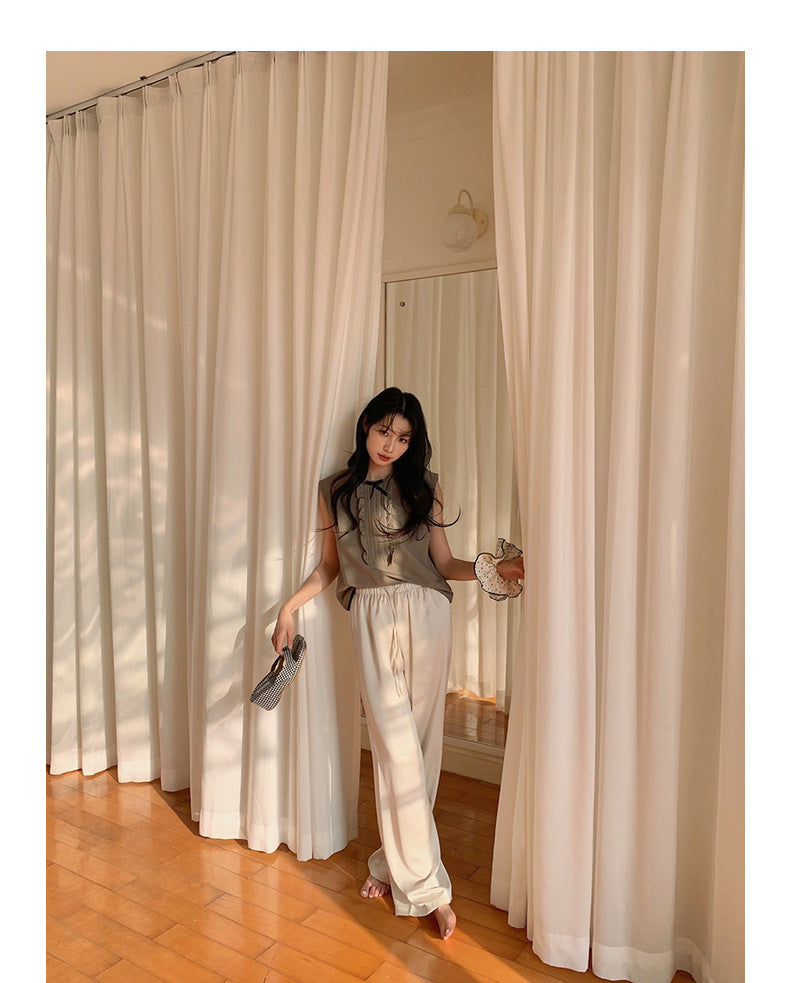 Straight-Leg Full-Length Pants in Satin - Masion Chérie