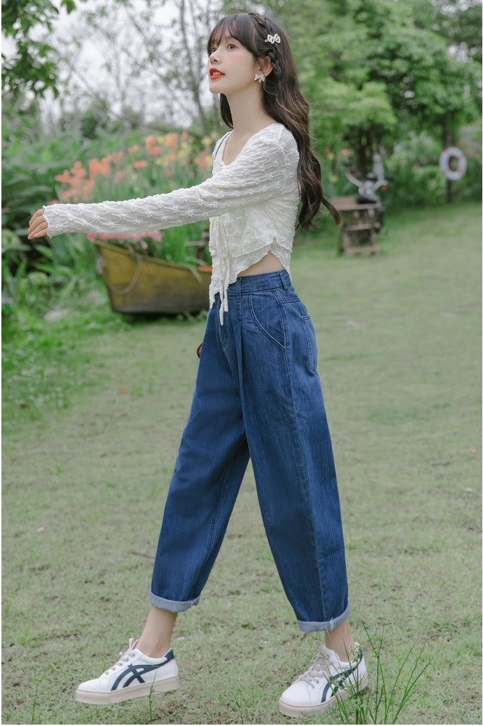 Vintage High-Waisted Loose Denim Pants - Masion Chérie