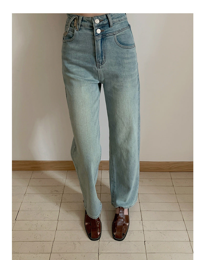 Vintage Washed High-Waisted Straight-Cut Jeans - Masion Chérie