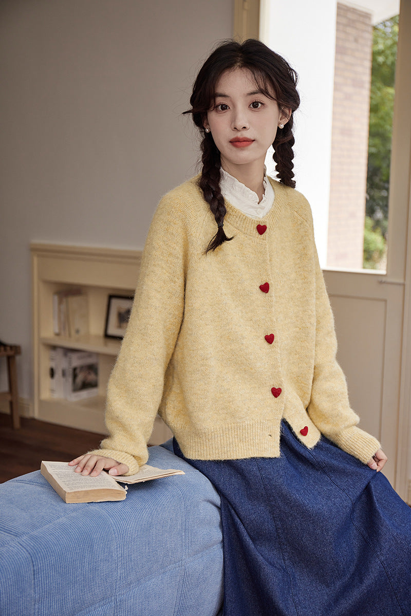 Cozy Heart Button Soft Knit Cardigan