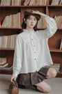 Whimsical White Button-Front Ruffle Collar Blouse