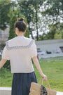 White Embroidered Peter Pan Collar Button-Down Blouse - Masion Chérie