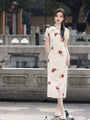 Delicate Ivory Floral Print Cheongsam Dress