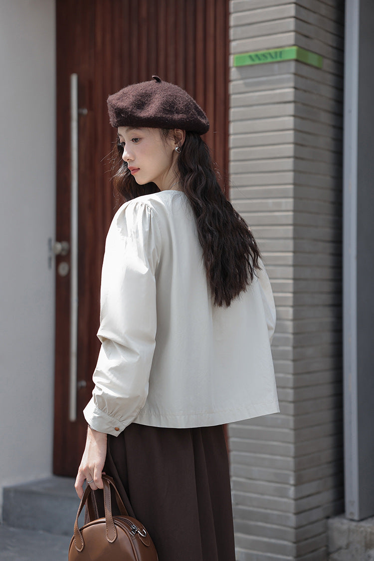 Minimalist Round Neck Buttoned Front Blouse