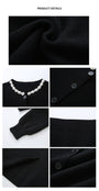 Elegant Embellished Collar Black Knit Cardigan and Skirt Set