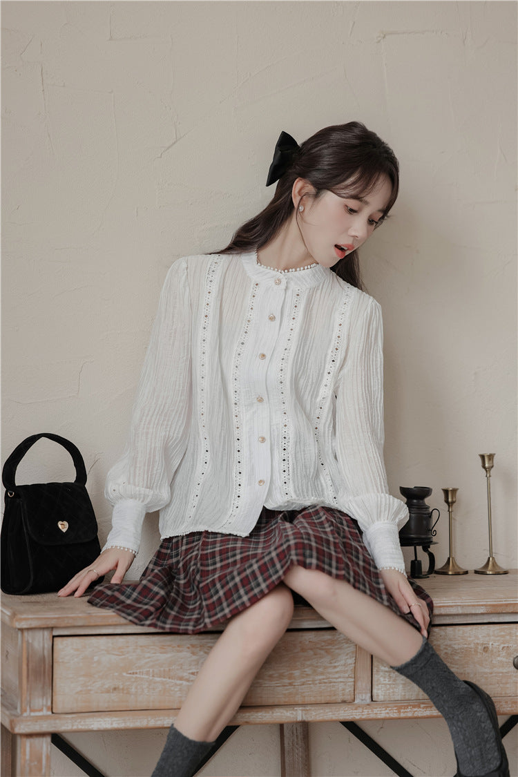 Elegant White Embroidered Pintuck Blouse