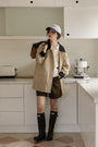 Khaki Two-Tone Contrast Collar Casual Jacket