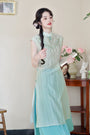 Floral Embroidered Mint Green Cheongsam Two-Piece Set