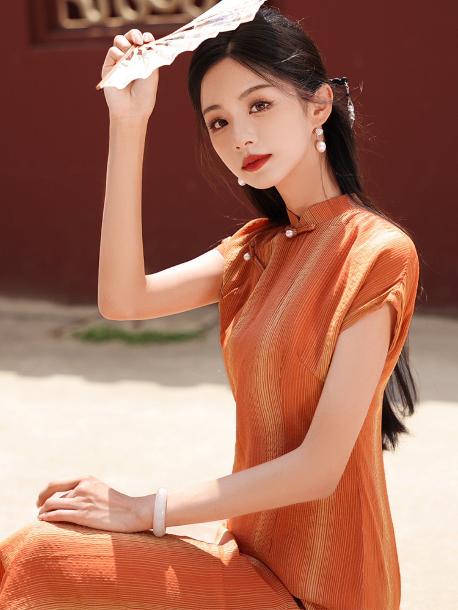 Amber Sunset Tencel Cheongsam Dress