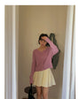 Macaron-Coloured V-neck Long Sleeve Knit Sweater - Masion Chérie