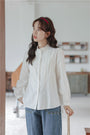 White Embroidered Frilled Collar Long Sleeve Blouse - Masion Chérie