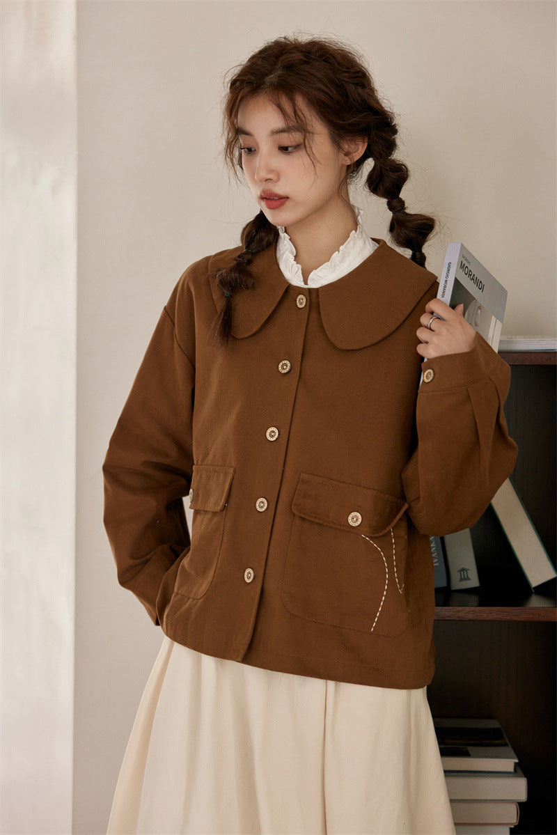 Peter Pan Collar Buttoned Jacket