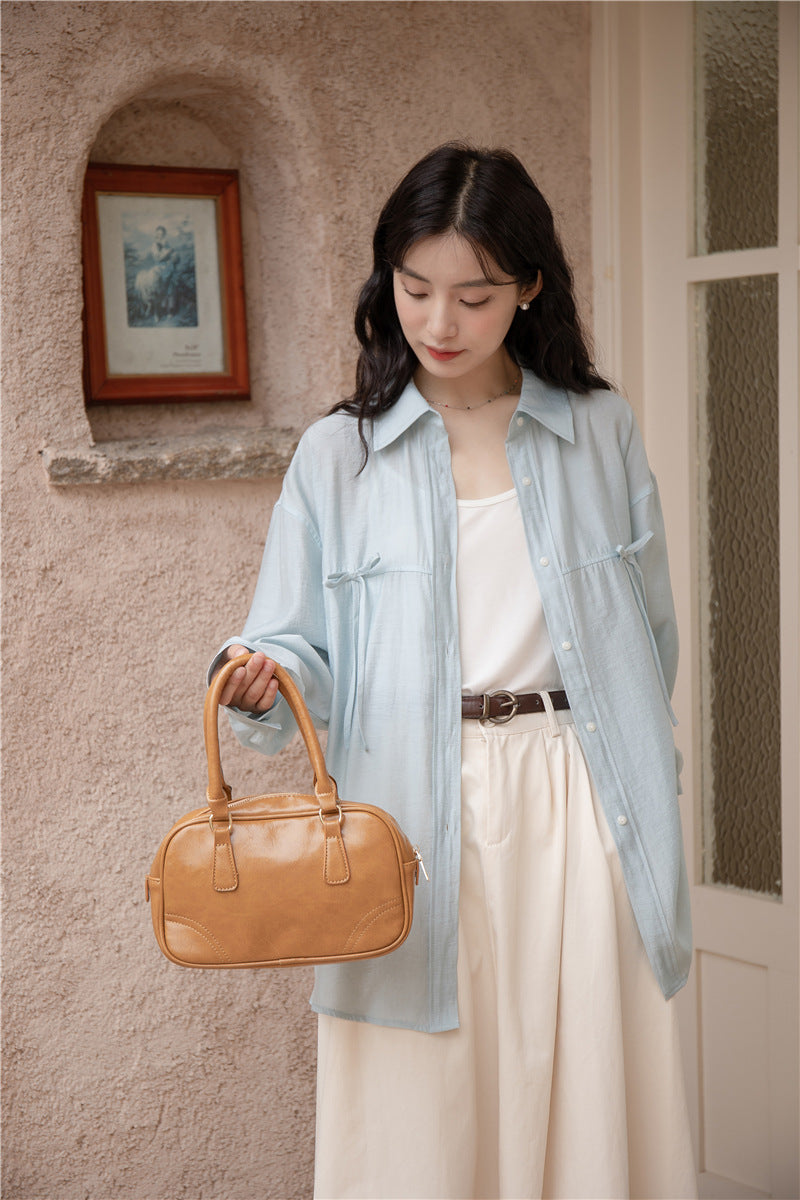 Light Blue Tencel Button-Down Long Sleeve Shirt - Masion Chérie